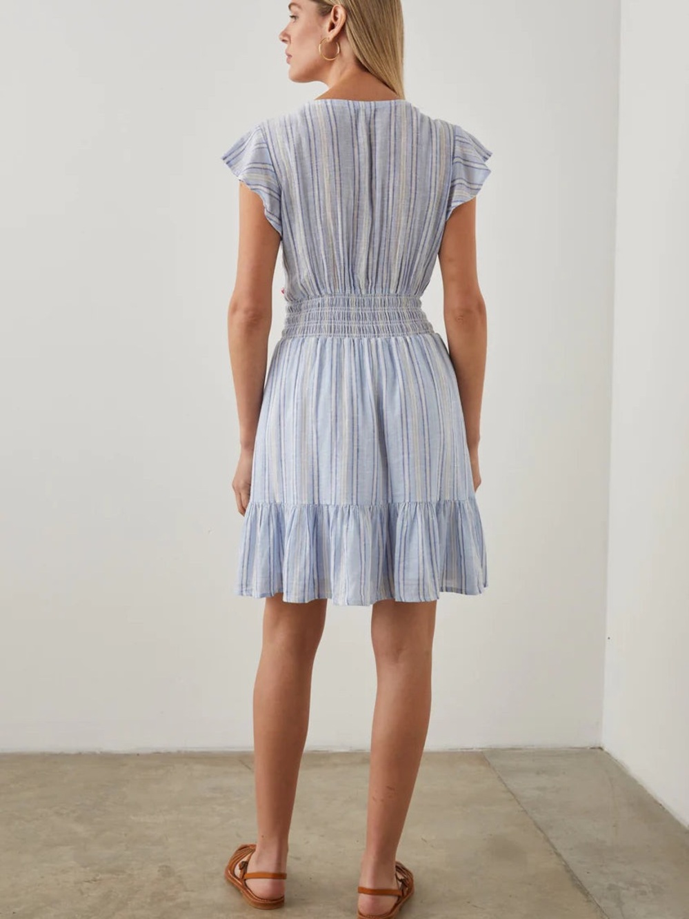 NWT Rails Tara Napoli Stripe Smocked Linen Blend Mini Dress XS - Picture 2 of 10